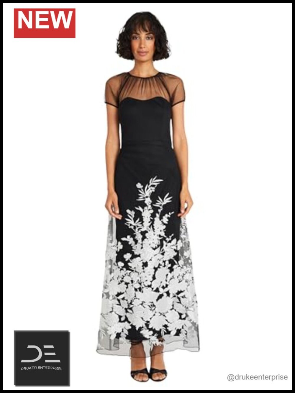 Floral Sequin Embroidered Long Formal A-Line Dress Illusion Sweetheart
